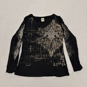 Black Long Sleeve Top with Intricate Design